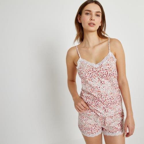 Pijama con short, algodón con estampado de flores