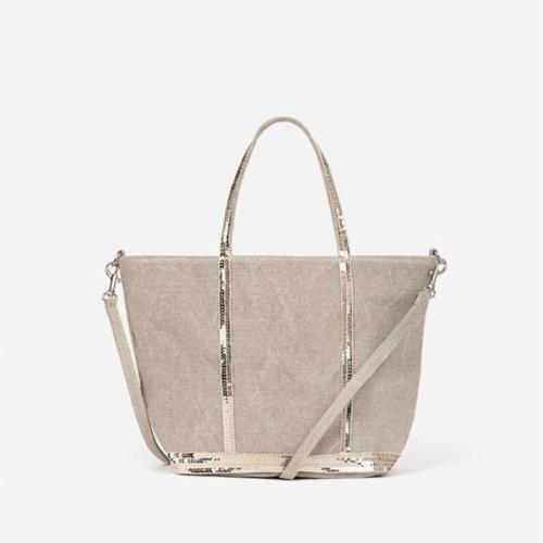 Bolso tote S de lino y lentejuelas