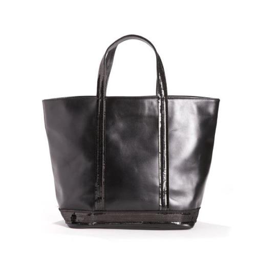 Bolso tote M de piel y lentejuelas negras