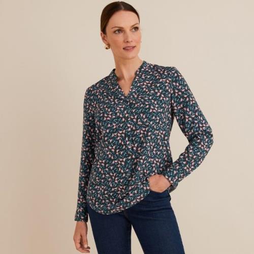 Blusa con cuello en V, estampado floral, manga larga