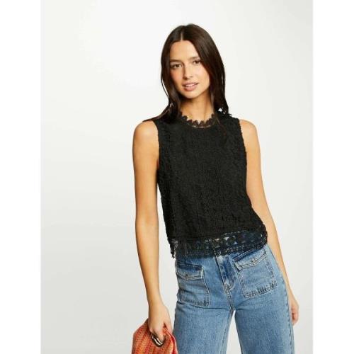 Blusa de encaje de cuello alto, sin mangas