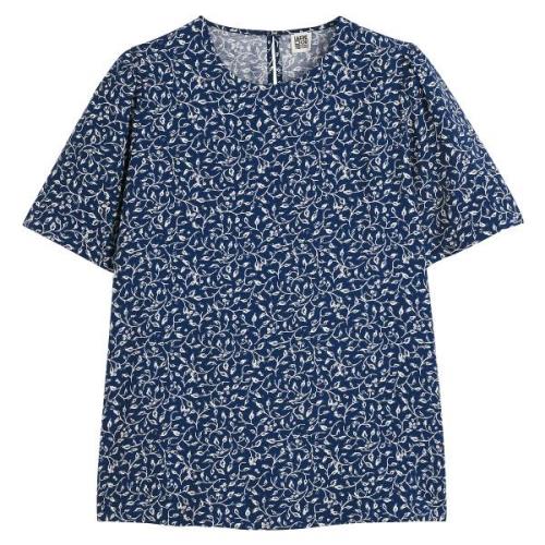 Blusa con cuello redondo y estampado de flores, manga 3/4