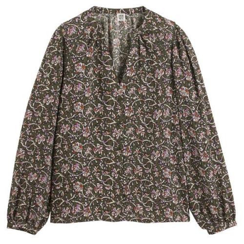 Blusa con estampado floral y cuello de pico de manga larga