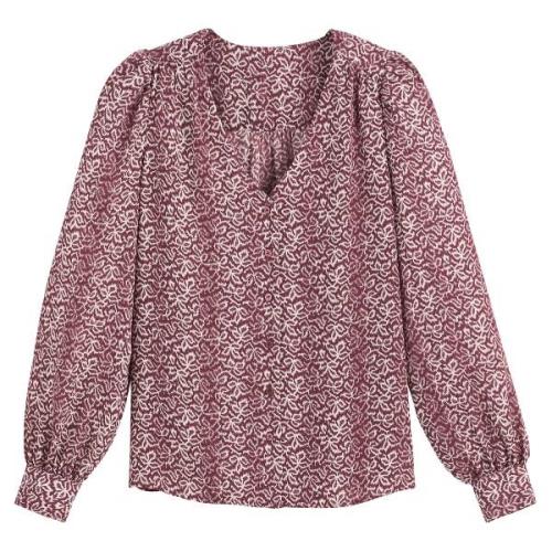 Blusa de manga larga con cuello de pico y estampado floral